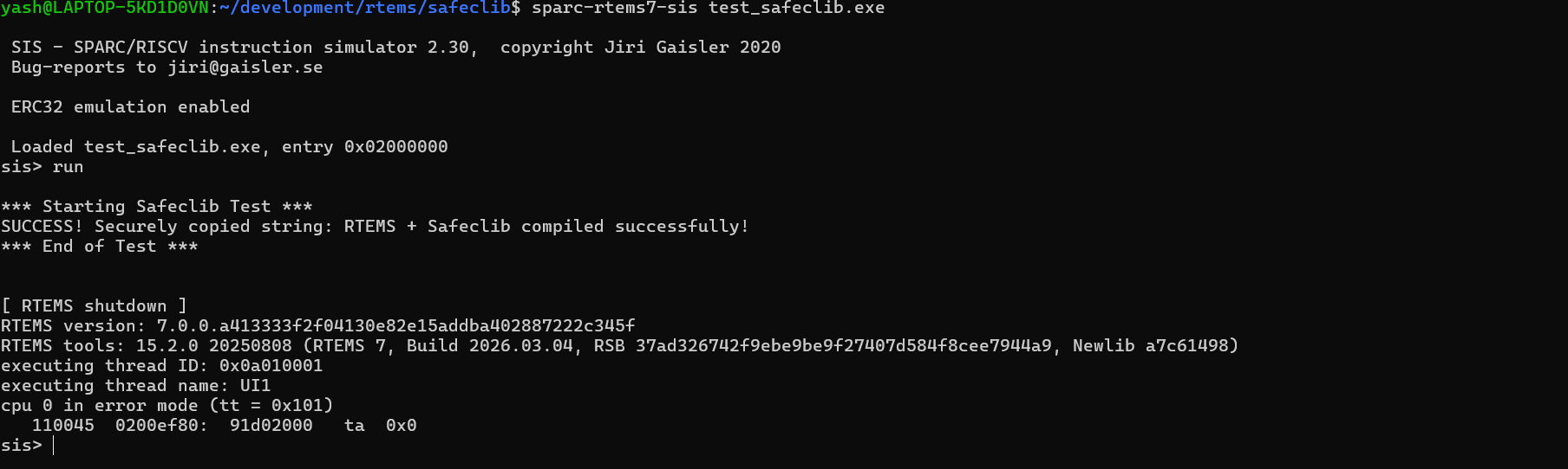 Safeclib RTEMS Minimal Success